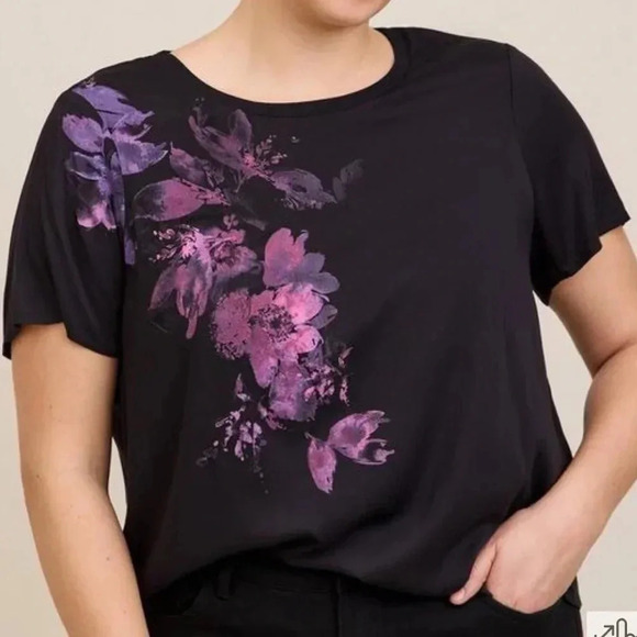 Torrid black t shirt with purple butterfly design in excellent condition size1X - Picture 1 of 8